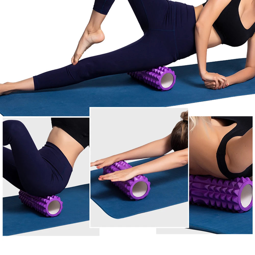 Hollow foam massage roller for muscle relief, yoga, physiotherapy, and rehab.