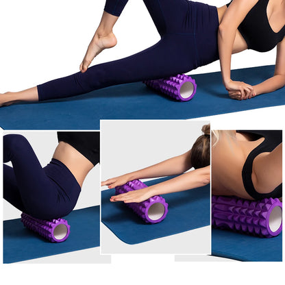 Hollow foam massage roller for muscle relief, yoga, physiotherapy, and rehab.