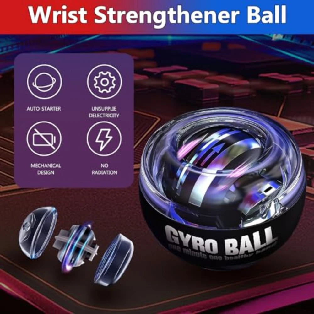 Gyro Ball Powerball Gyroscope Auto-Start for Wrist Forearm Exerciser Power Ball for Muscles Strengthening with 5 Colors LED