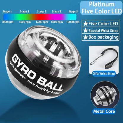 Gyro Ball Powerball Gyroscope Auto-Start for Wrist Forearm Exerciser Power Ball for Muscles Strengthening with 5 Colors LED