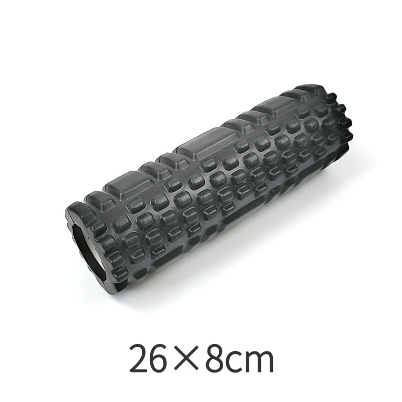 Hollow foam massage roller for muscle relief, yoga, physiotherapy, and rehab.